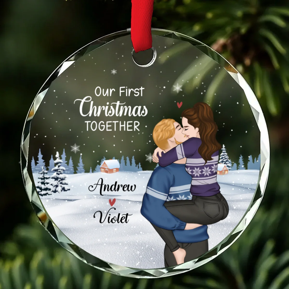 Christmas Together Couple - Personalized Custom Glass Ornament - Image 6