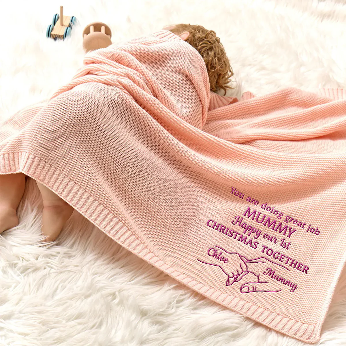 Christmas Together - Personalized Custom Embroidered Knitted Baby Blanket - Image 4