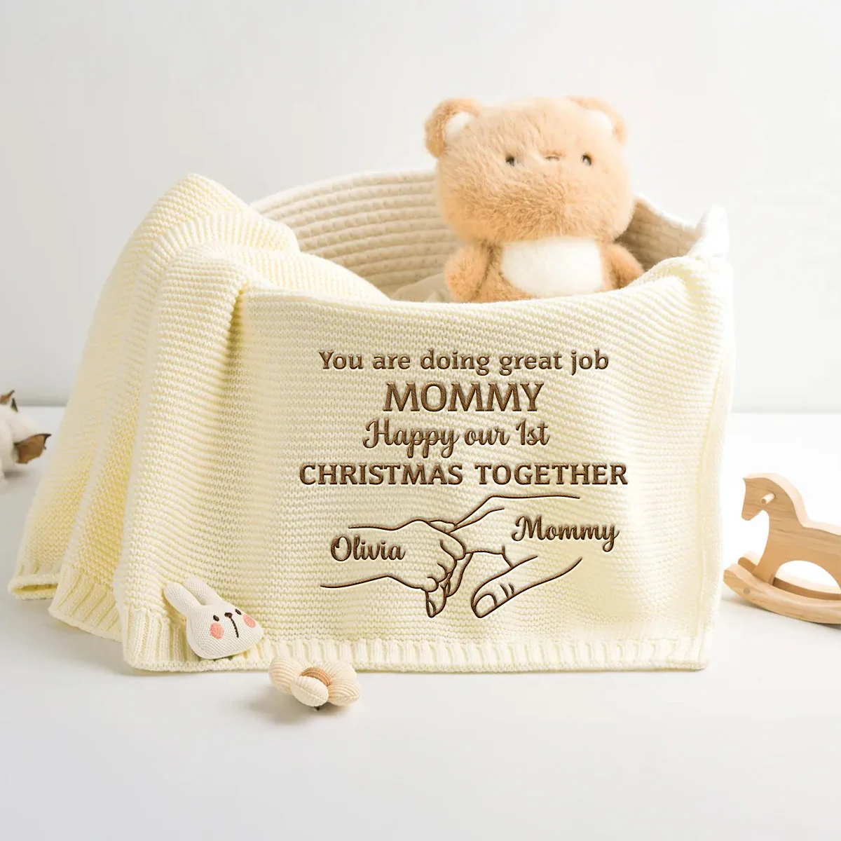 Christmas Together - Personalized Custom Embroidered Knitted Baby Blanket - Image 5