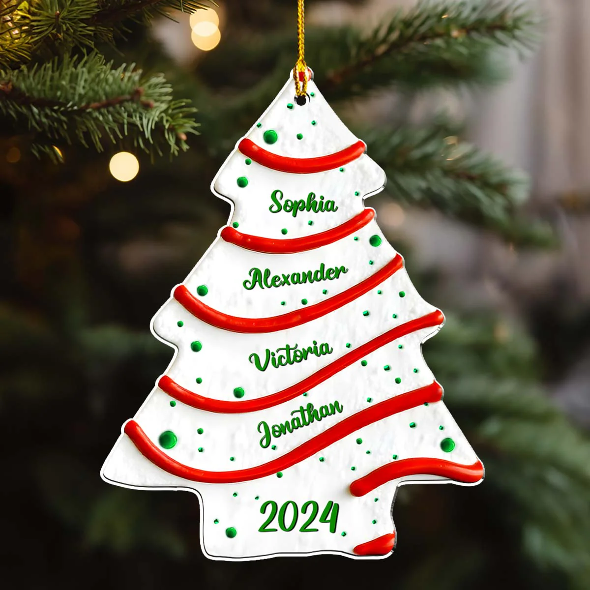 Christmas Tree Cake Custom Name - Personalized Custom 3D Effect Acrylic Ornament - Gifts For Family, Friends, Coworkers - Image 3