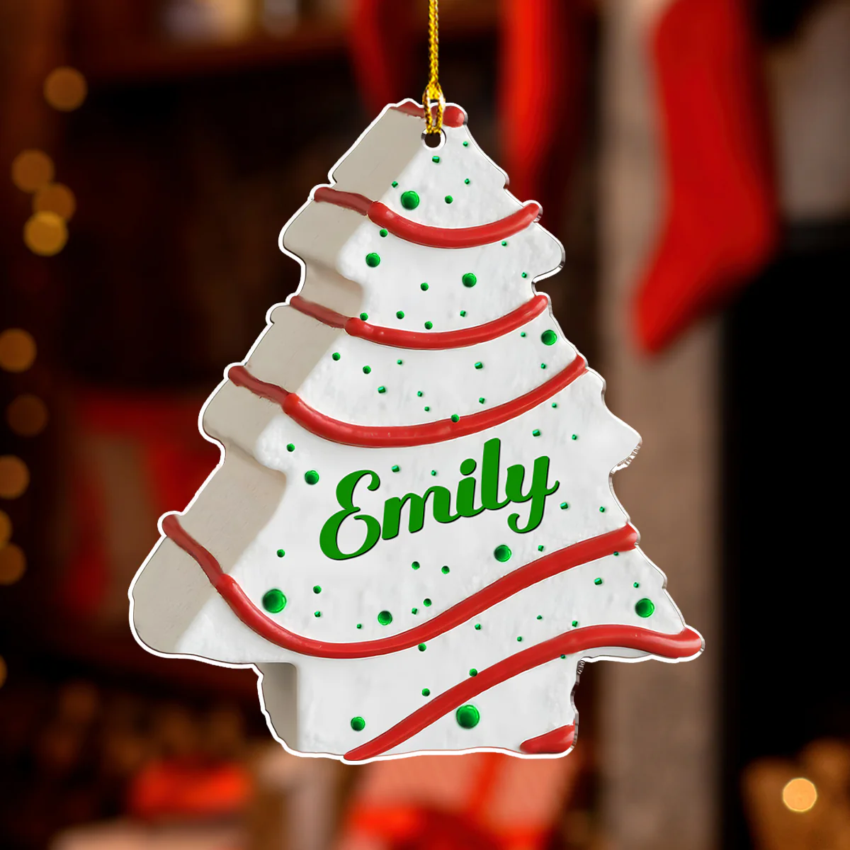 Christmas Tree Cake Name Family - Personalized Custom Acrylic Ornament - Image 2