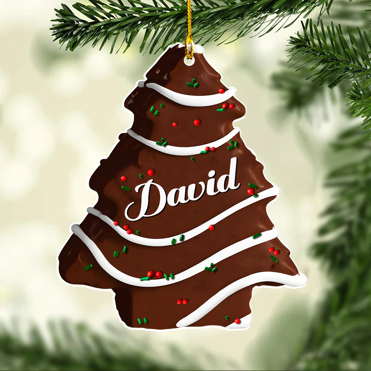 Christmas Tree Cake Name Family - Personalized Custom Acrylic Ornament - Image 3