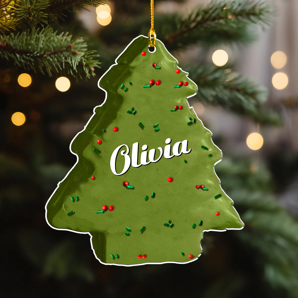 Christmas Tree Cake Name Family - Personalized Custom Acrylic Ornament - Image 5