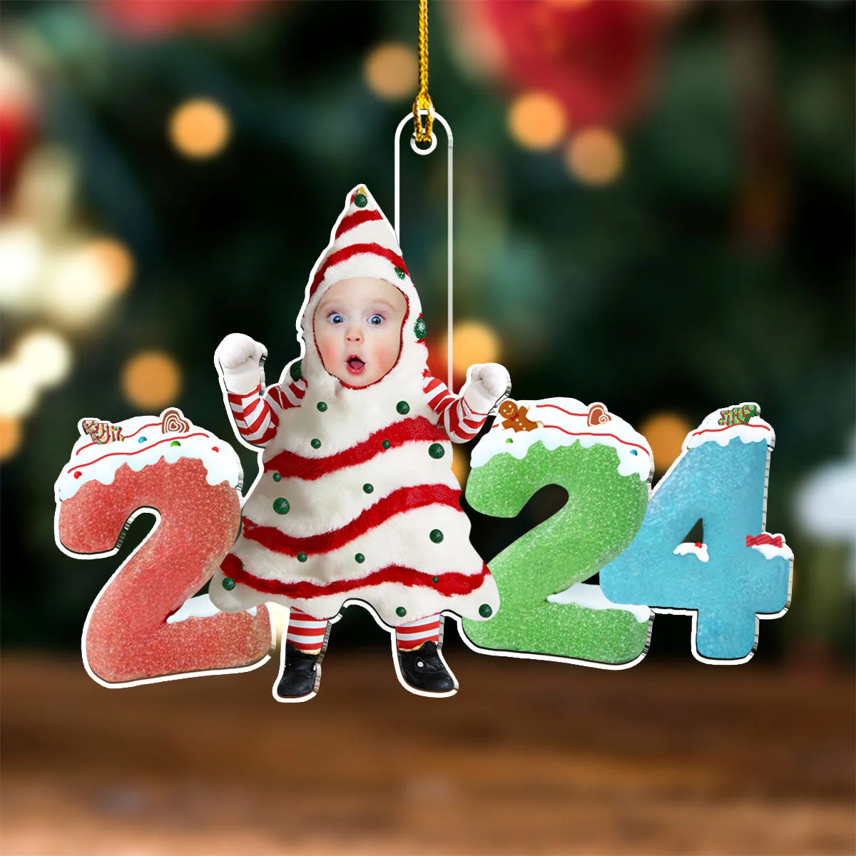 Christmas Tree Cake With Baby 2024 - Personalized Custom Acrylic Ornament - Image 2