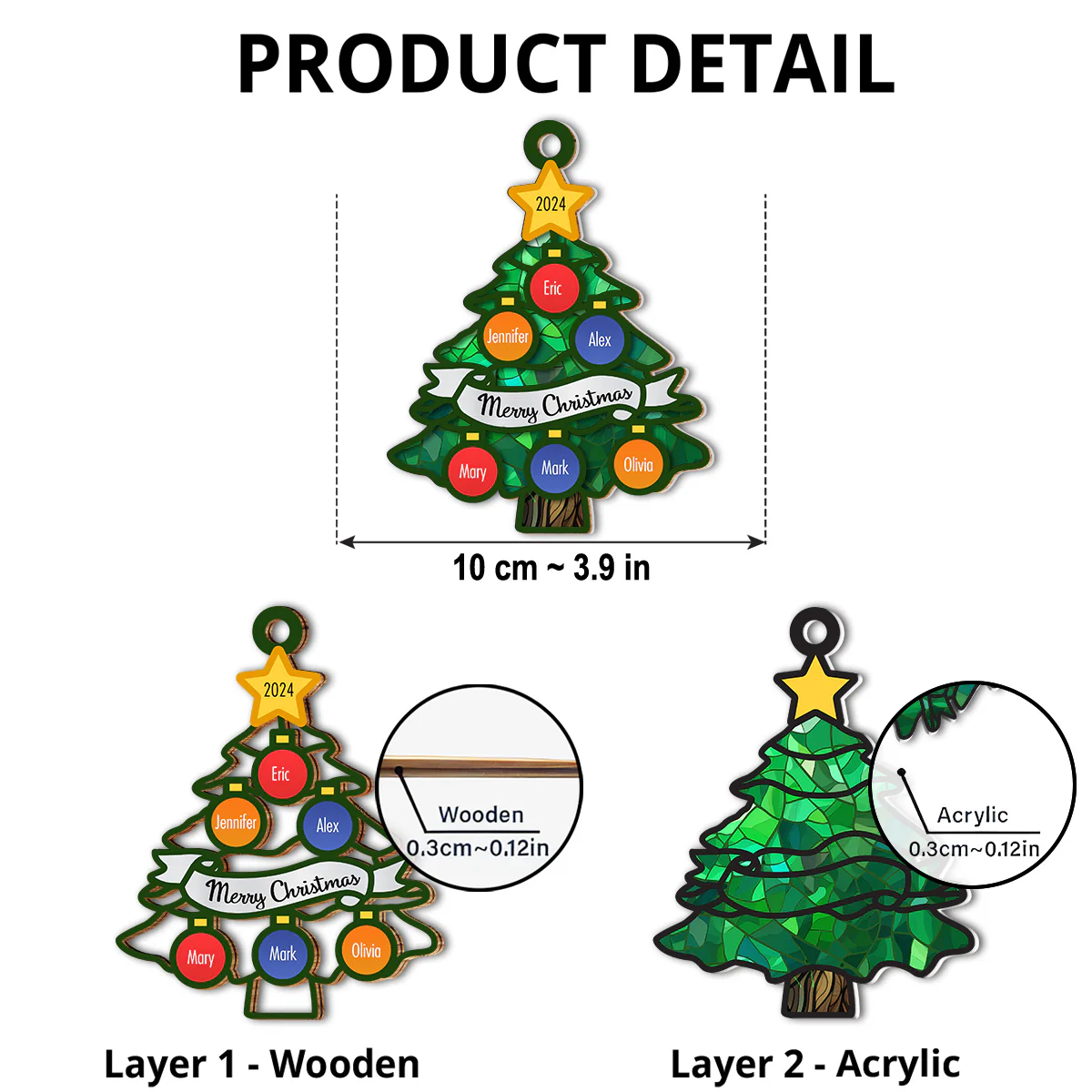 Christmas Tree Family Name - Personalized Custom Suncatcher Ornament - Image 4