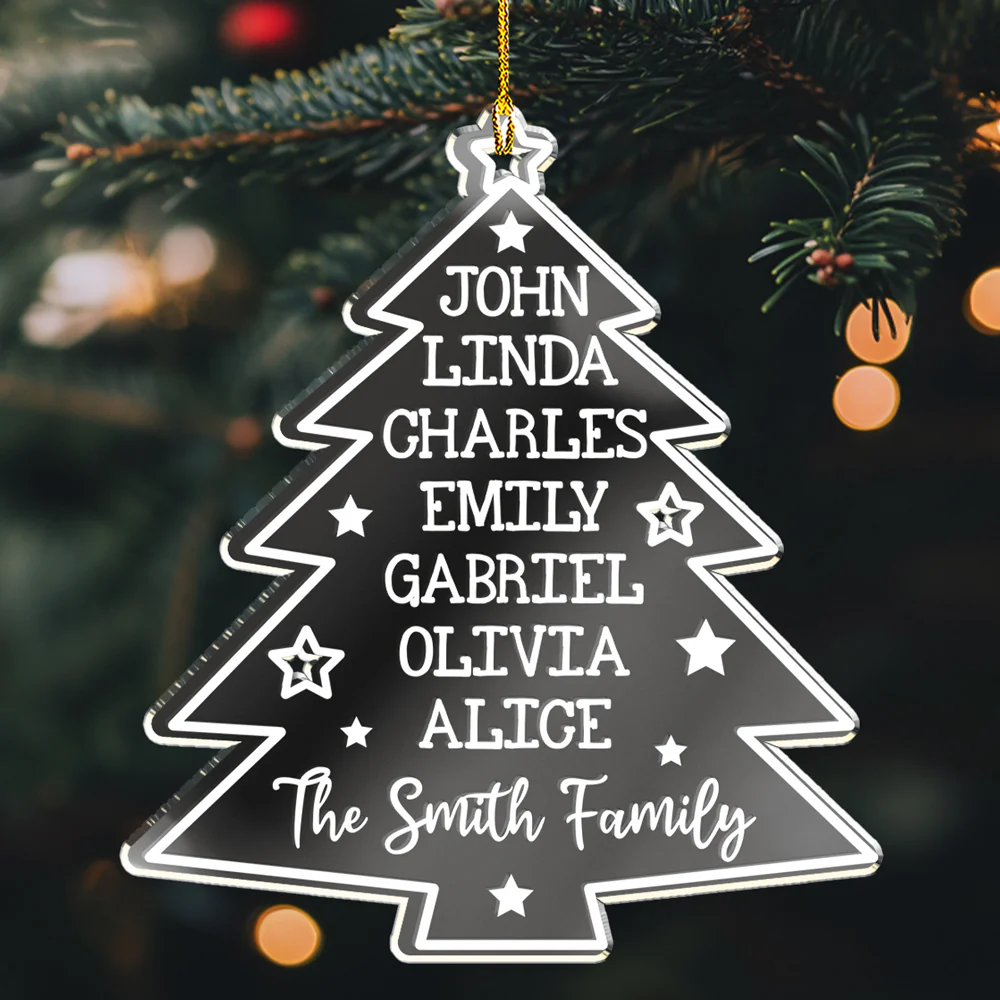 Christmas Tree Family Names - Personalized Custom Mirrored Acrylic Ornament - Image 4