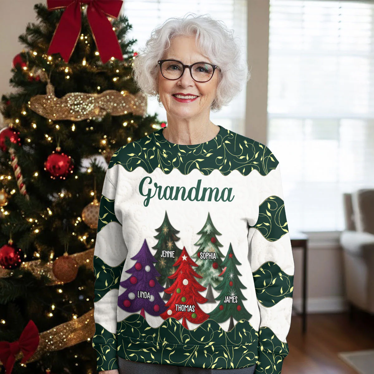 Christmas Tree Family - Personalized Custom All-Over-Print Sweatshirt - Image 2