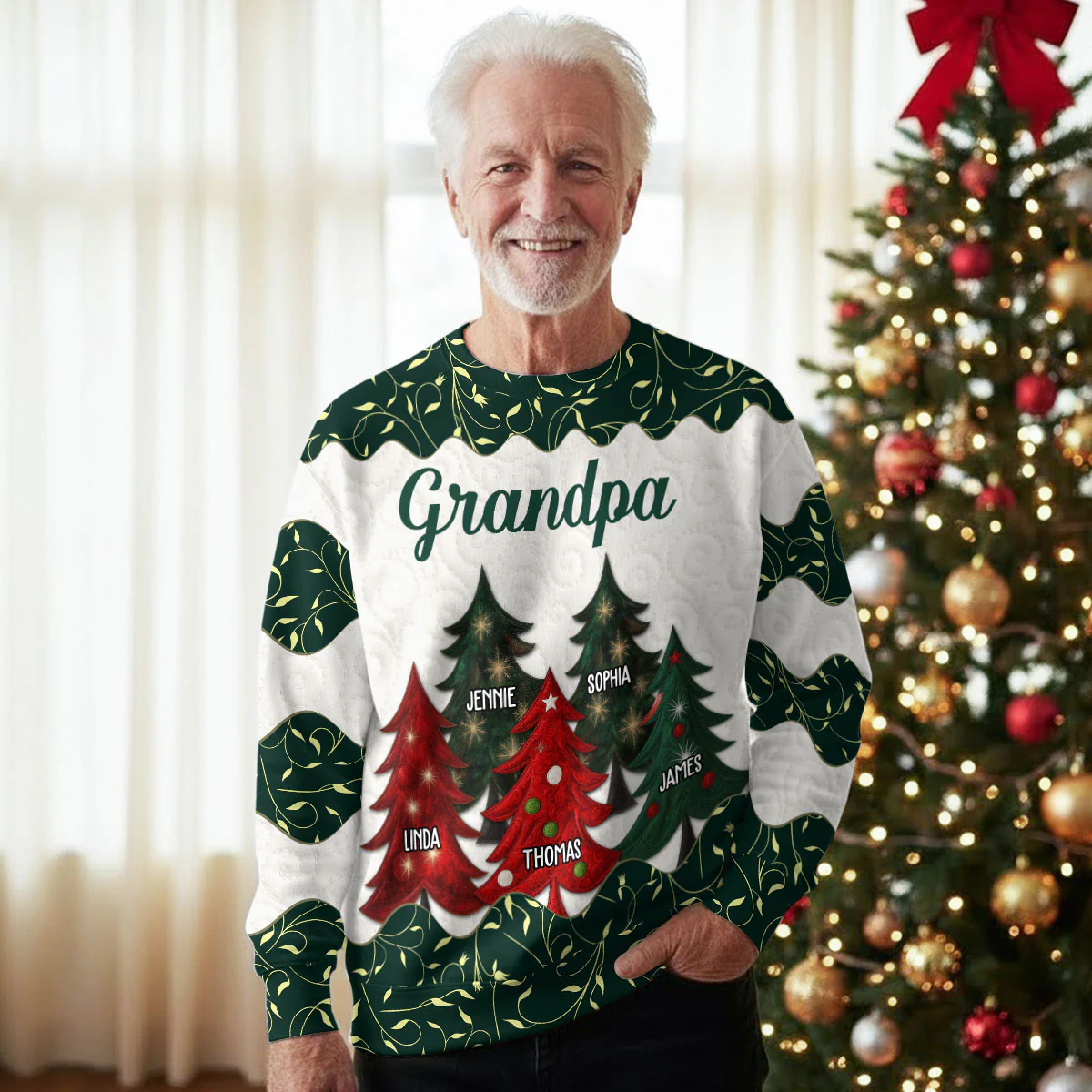 Christmas Tree Family - Personalized Custom All-Over-Print Sweatshirt - Image 3