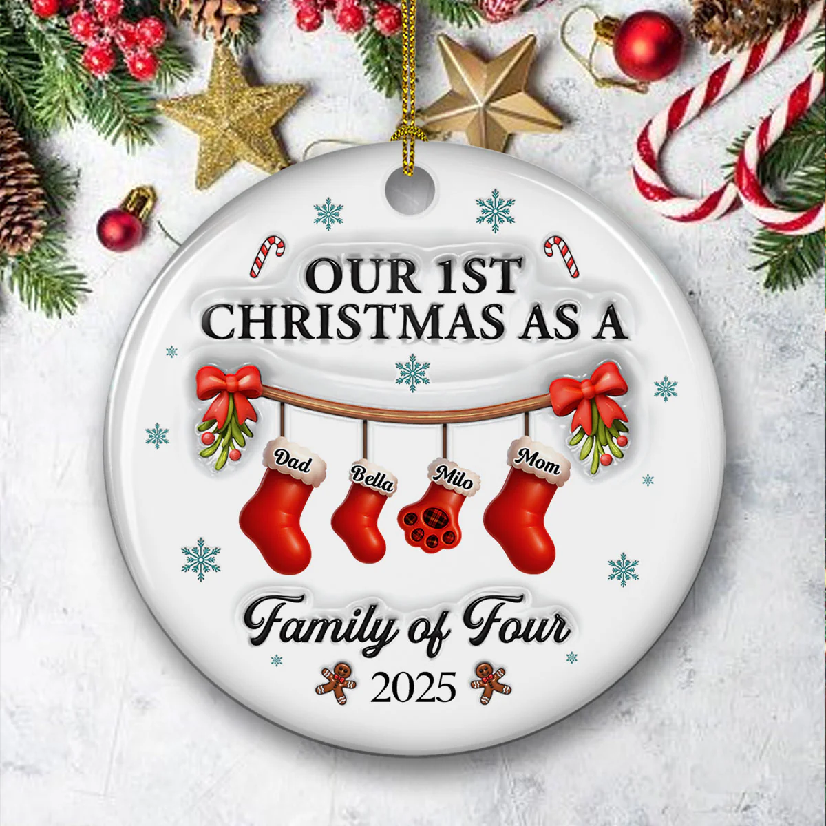 Christmas With Mom Dad And Baby - Personalized Custom 3D Effect Ceramic Ornament - Image 3