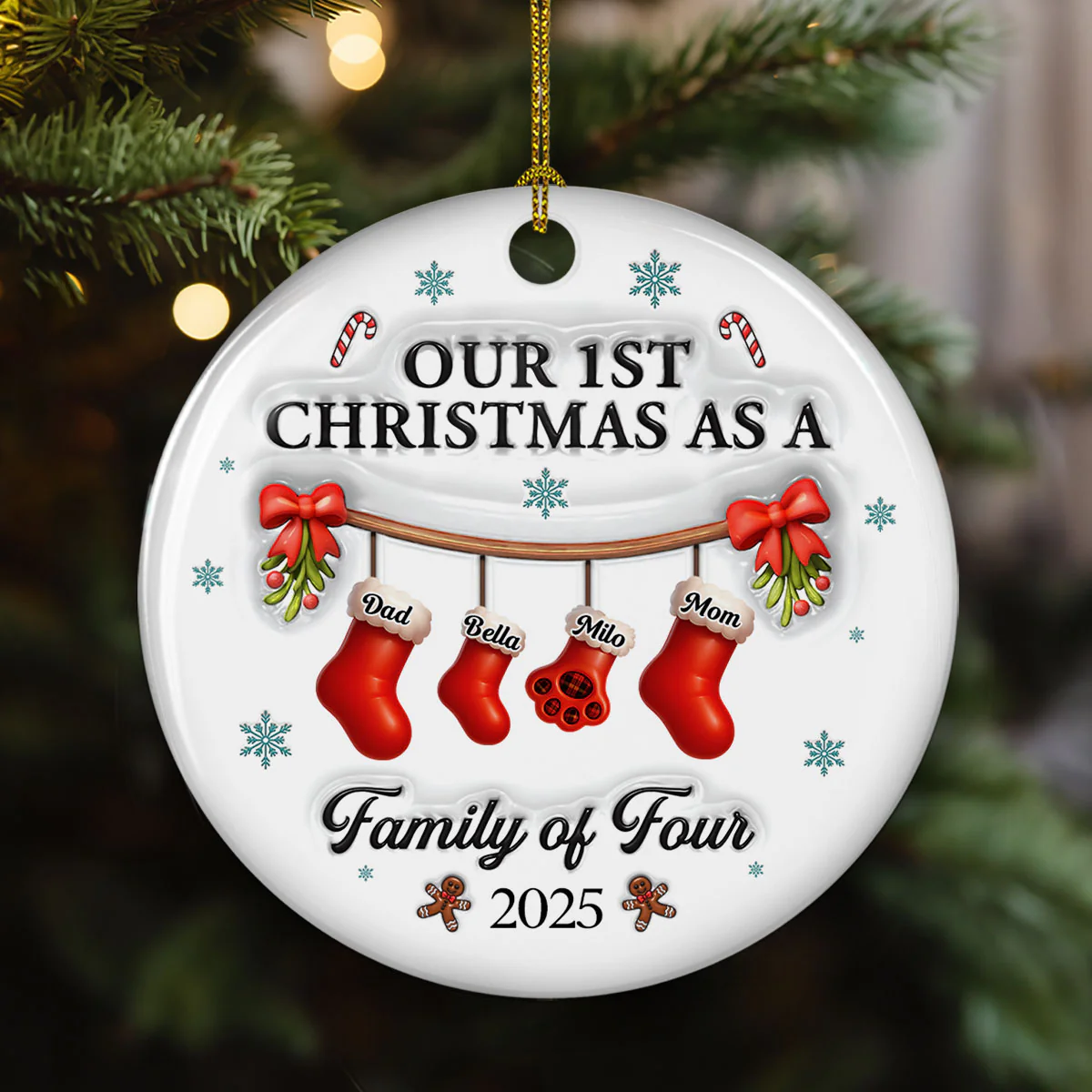 Christmas With Mom Dad And Baby - Personalized Custom 3D Effect Ceramic Ornament - Image 4