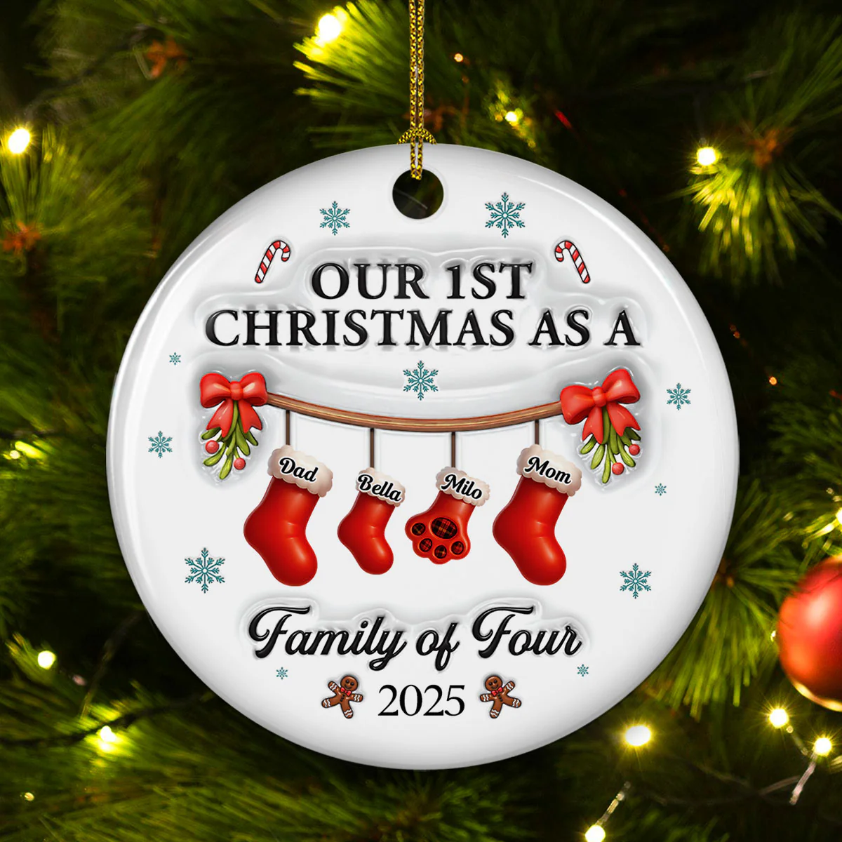 Christmas With Mom Dad And Baby - Personalized Custom 3D Effect Ceramic Ornament - Image 5