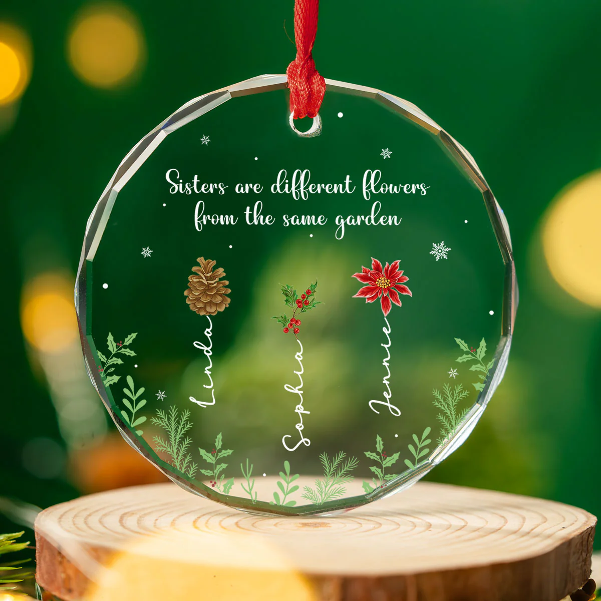 Christmas With My Sister - Personalized Custom Glass Ornament - Image 4