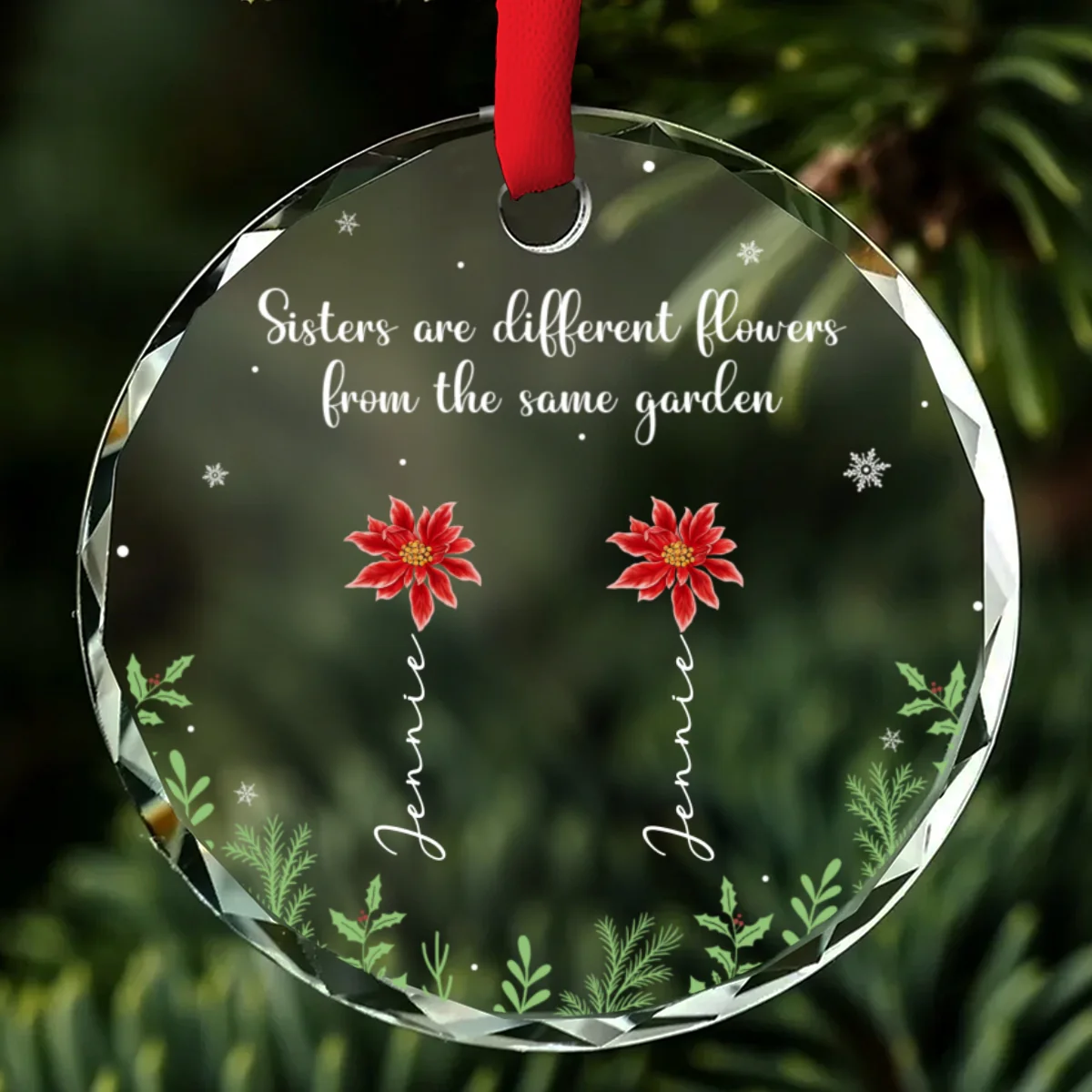 Christmas With My Sister - Personalized Custom Glass Ornament - Image 6