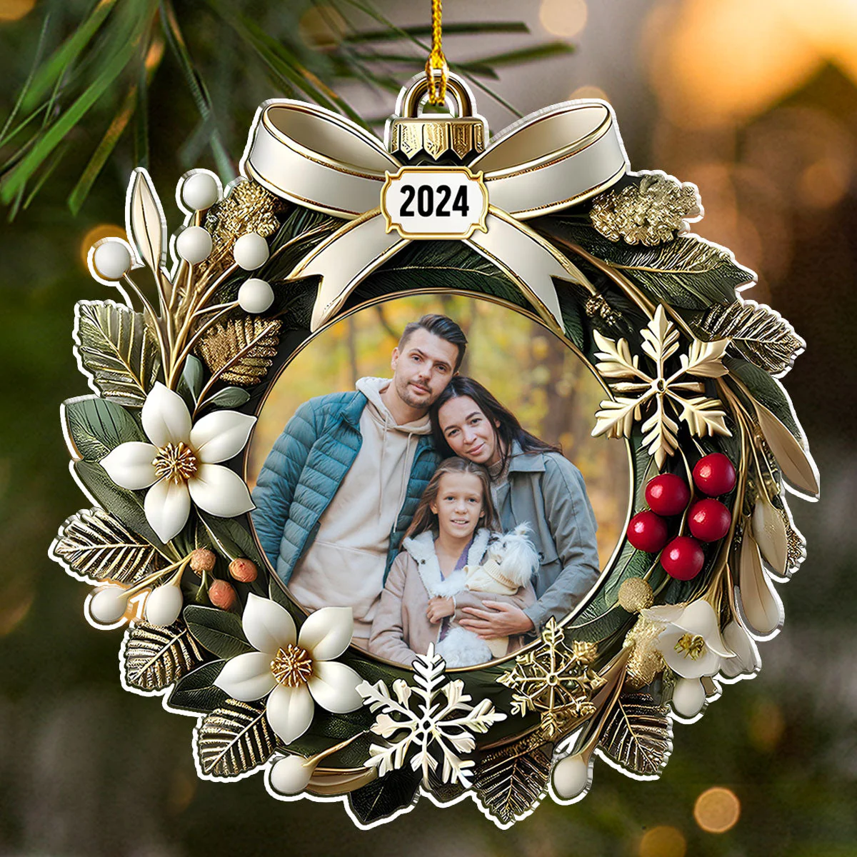 Christmas Wreath Ornament - Personalized Custom Acrylic Ornament - Image 2