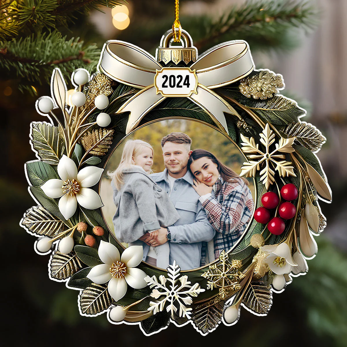 Christmas Wreath Ornament - Personalized Custom Acrylic Ornament - Image 3
