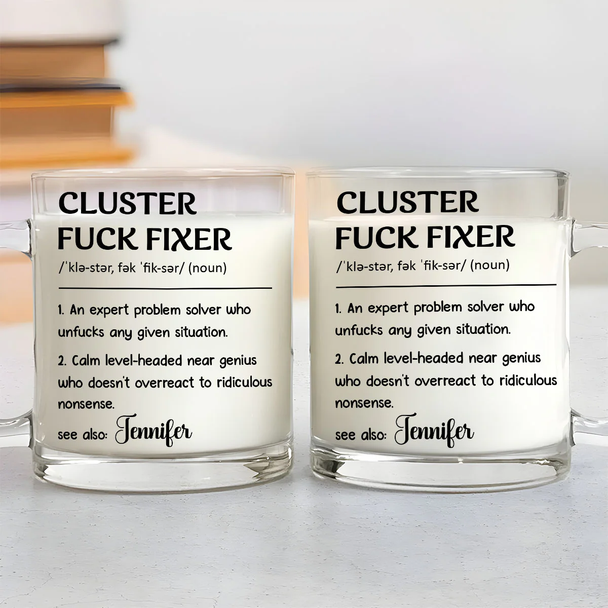 Cluster Fixer Problem Solver- Personalized Custom Glass Mug - Image 4