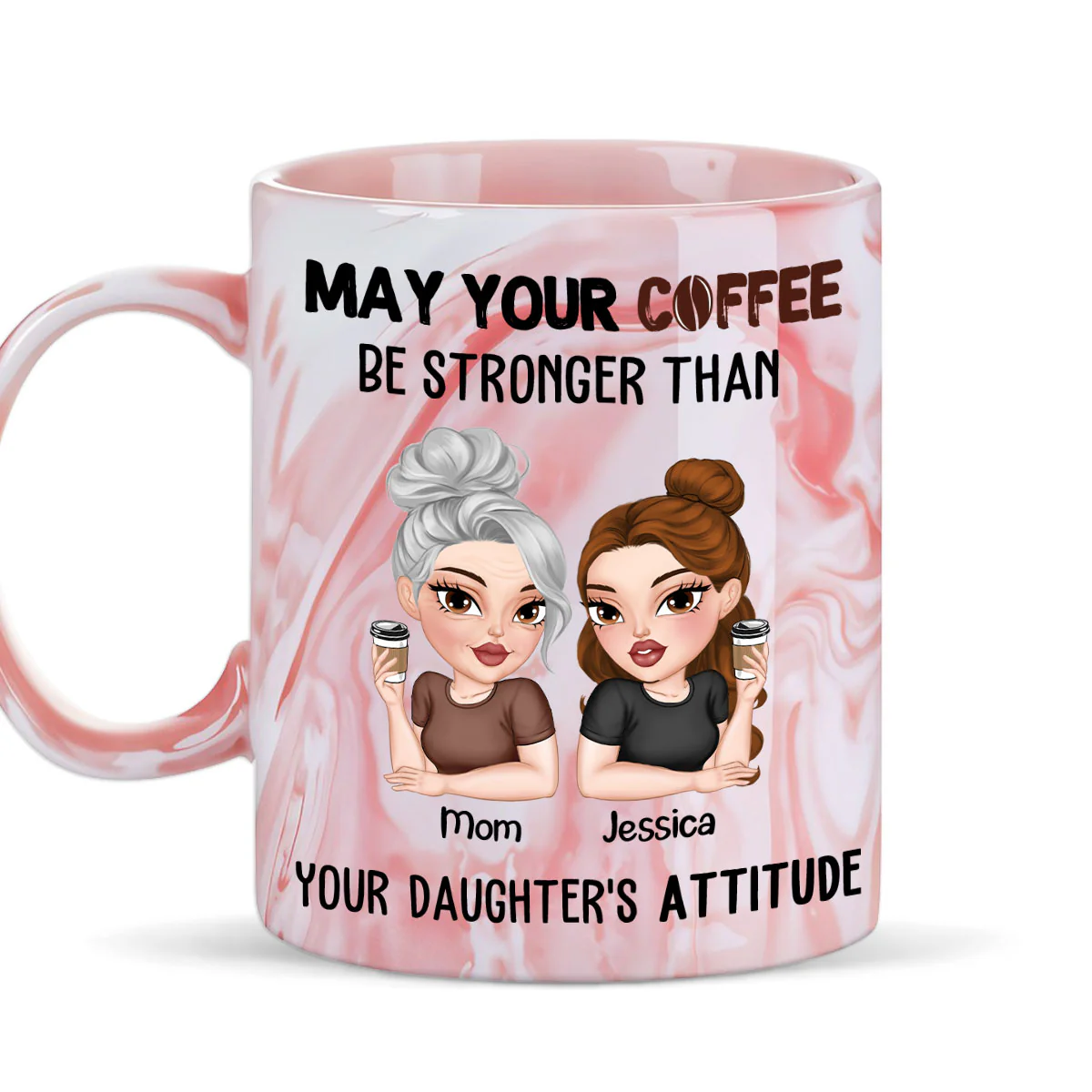 Coffee Fuels My Daily Survival - Personalized Custom Pink Marble Mug