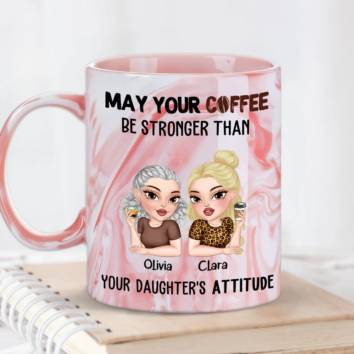 Coffee Fuels My Daily Survival - Personalized Custom Pink Marble Mug - Image 3