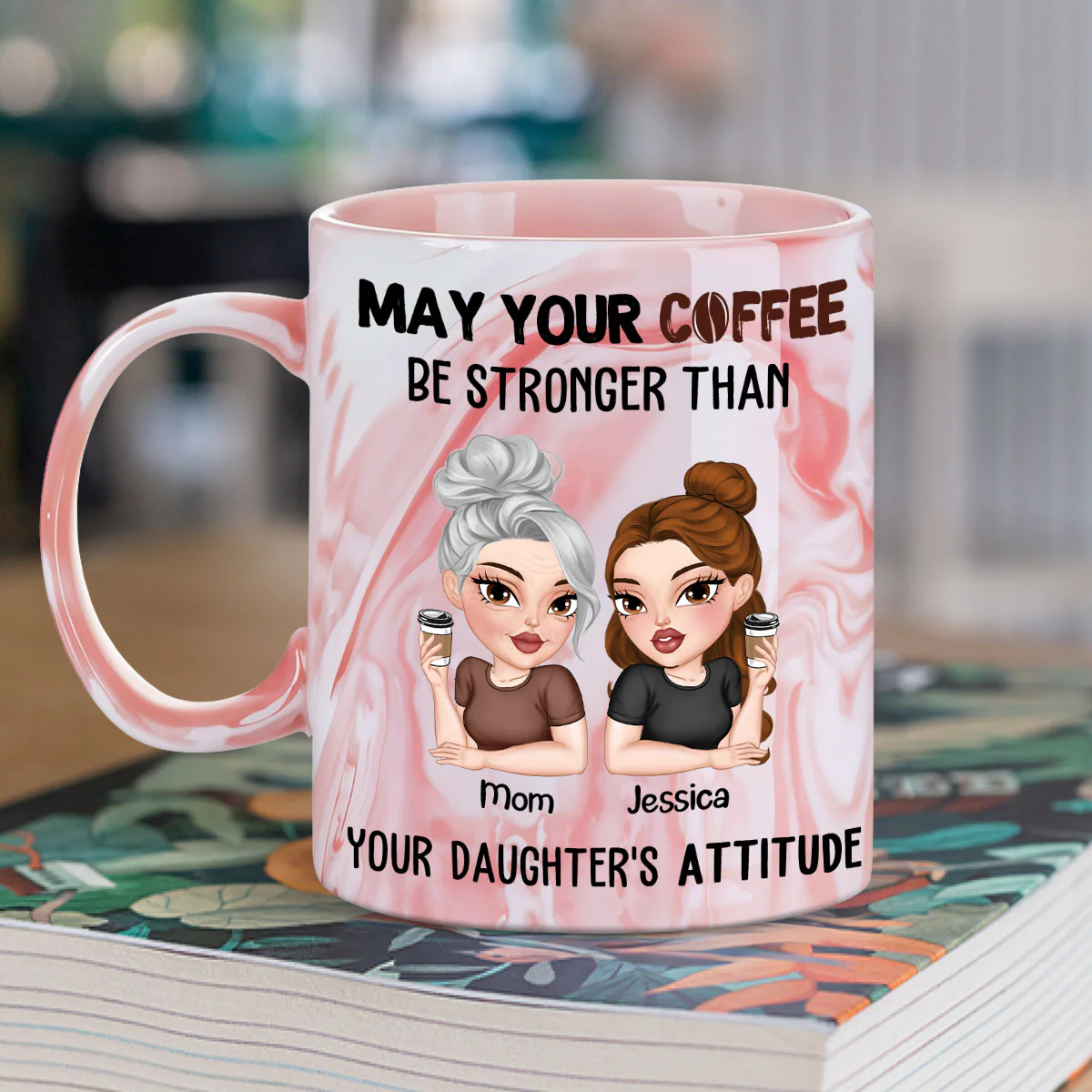 Coffee Fuels My Daily Survival - Personalized Custom Pink Marble Mug - Image 5