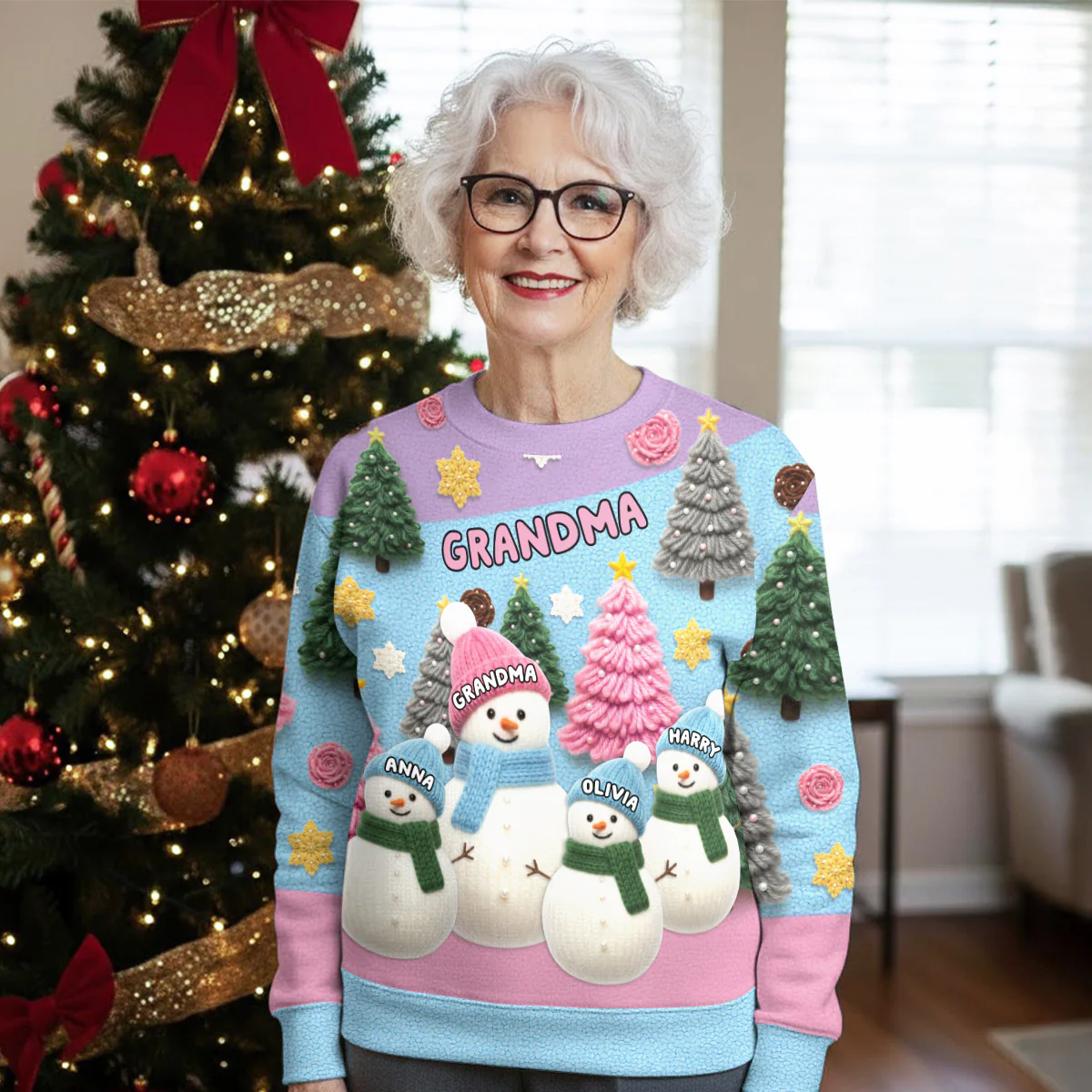 Colorful Holiday Magic - Personalized Custom All-Over-Print Sweatshirt - Image 3