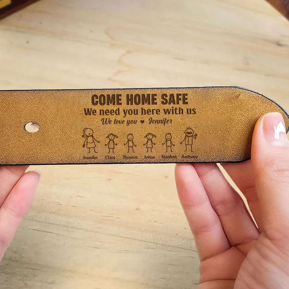 Come Home Safe - Personalized Engraved Leather Belt - Image 3