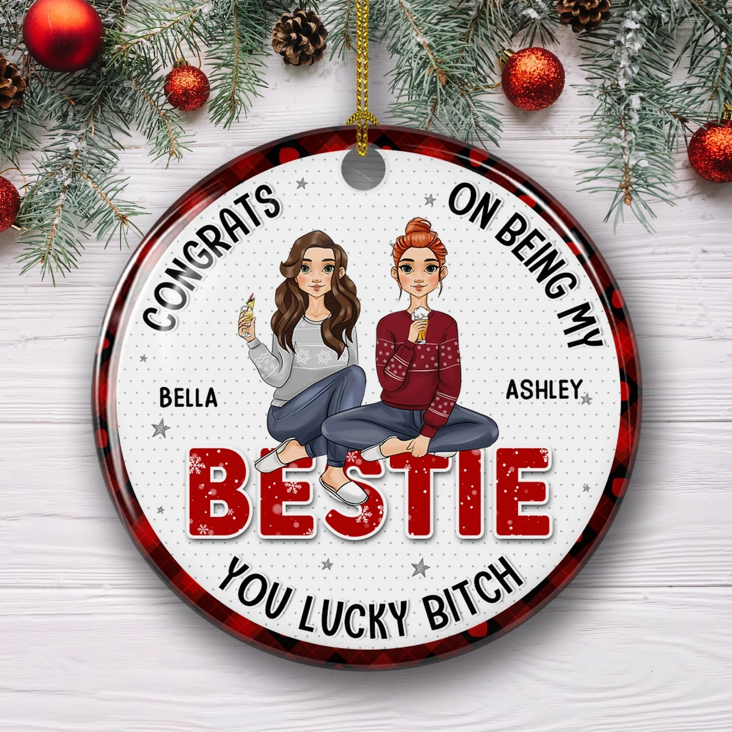 Congrats My Bestie - Personalized Custom Circle Ceramic Christmas Ornament - Image 2