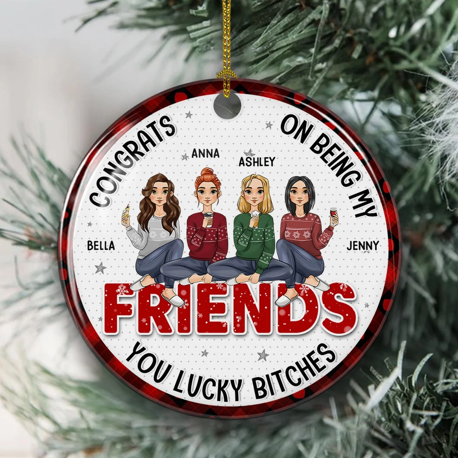 Congrats My Bestie - Personalized Custom Circle Ceramic Christmas Ornament - Image 3