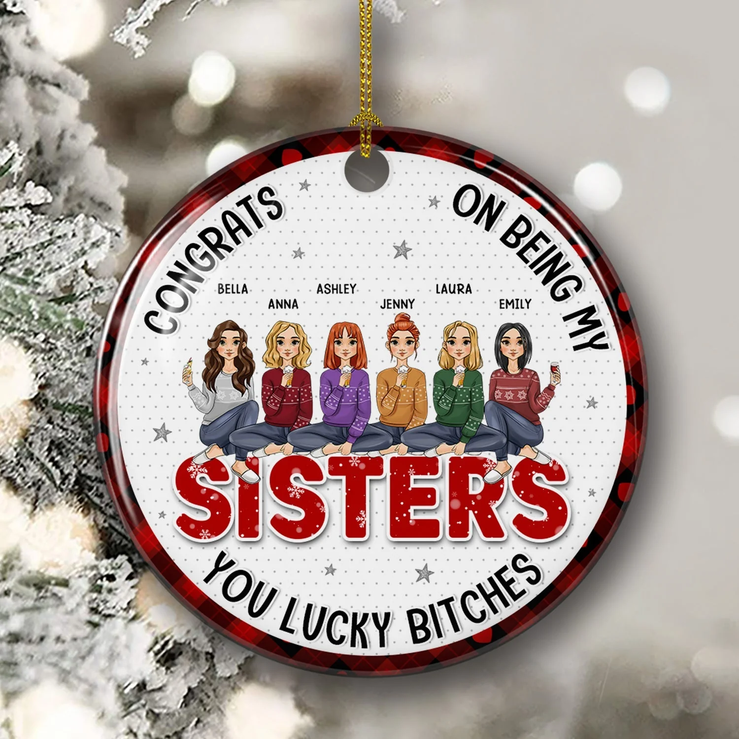Congrats My Bestie - Personalized Custom Circle Ceramic Christmas Ornament - Image 5