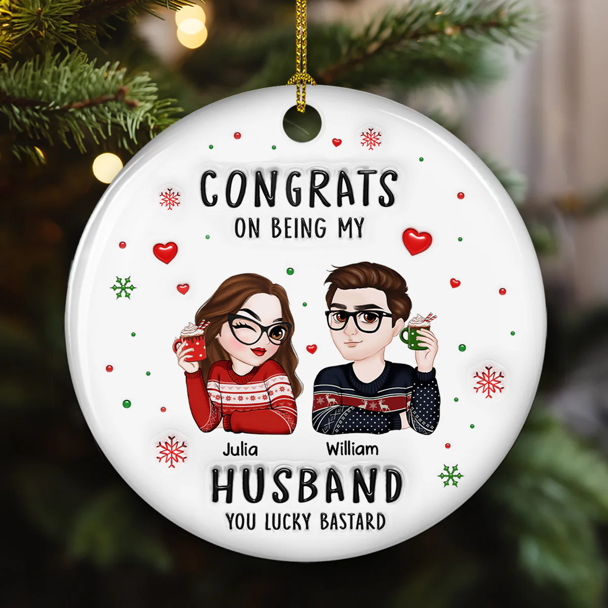 Congrats My Husband - Personalized Custom 3D Inflated Effect Ceramic Ornament - Image 2