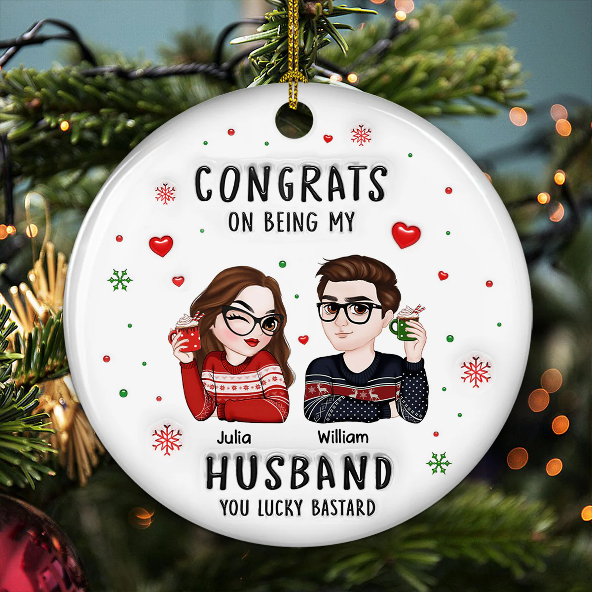 Congrats My Husband - Personalized Custom 3D Inflated Effect Ceramic Ornament - Image 3