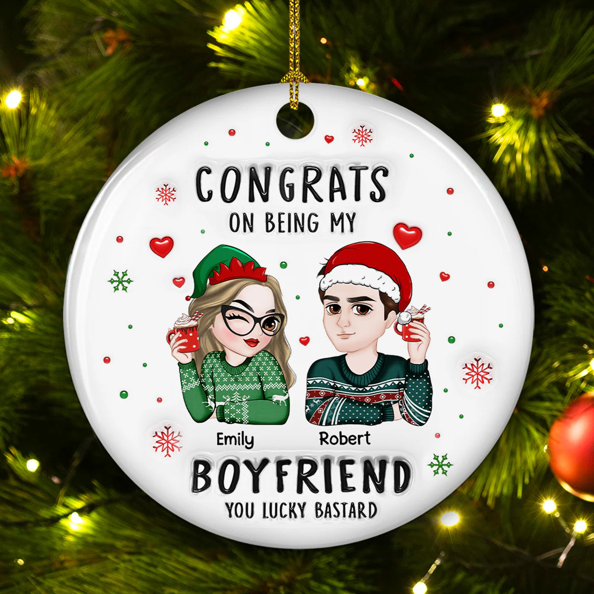 Congrats My Husband - Personalized Custom 3D Inflated Effect Ceramic Ornament - Image 4