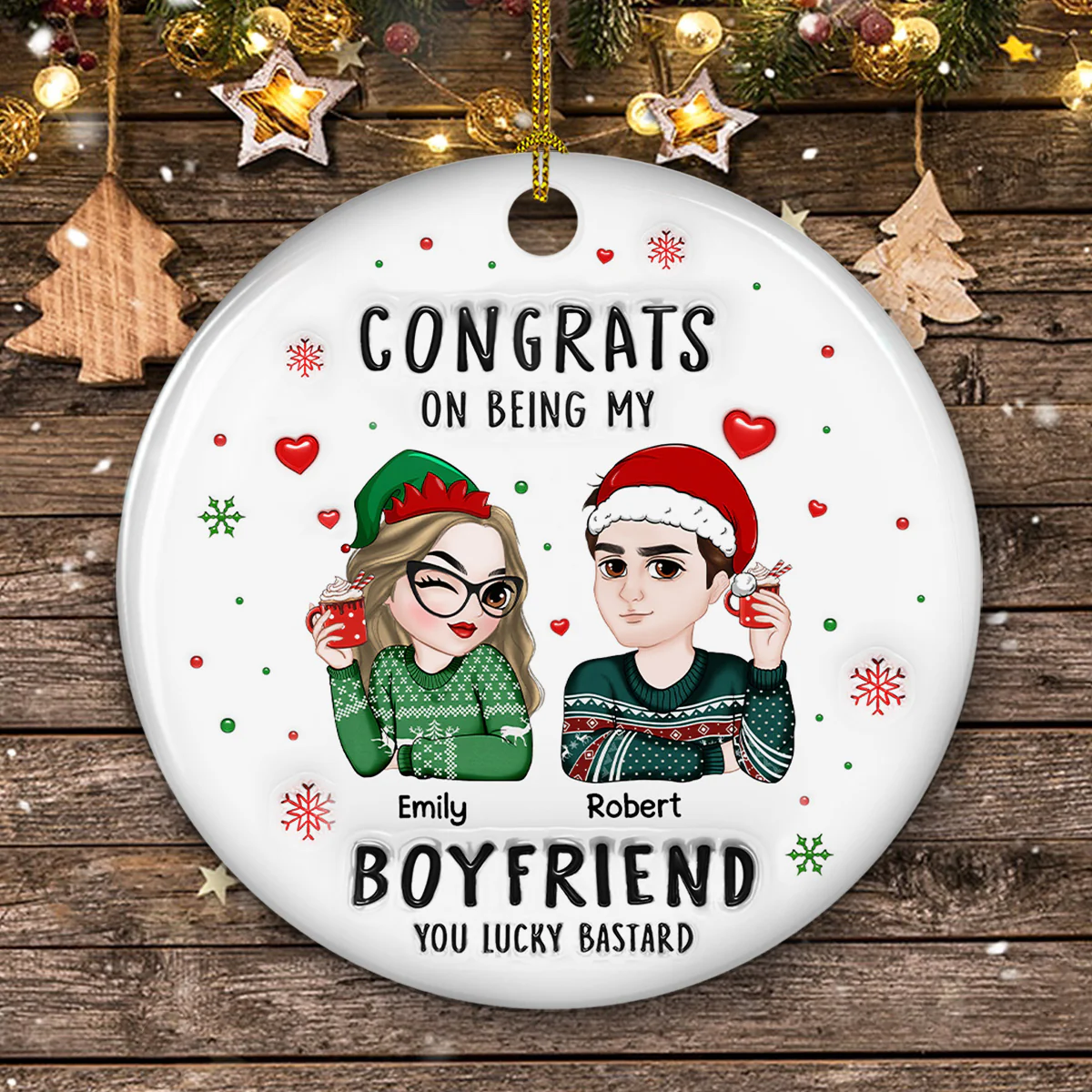 Congrats My Husband - Personalized Custom 3D Inflated Effect Ceramic Ornament - Image 5