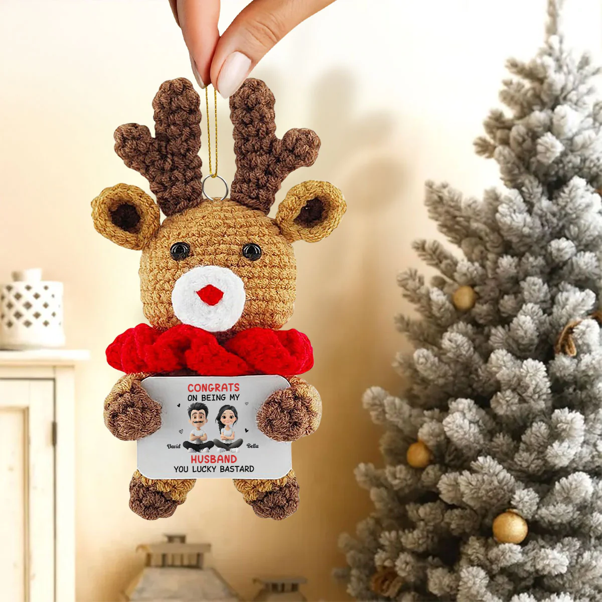 Congrats My Husband - Personalized Custom Deer Crocheted Ornament - Image 2