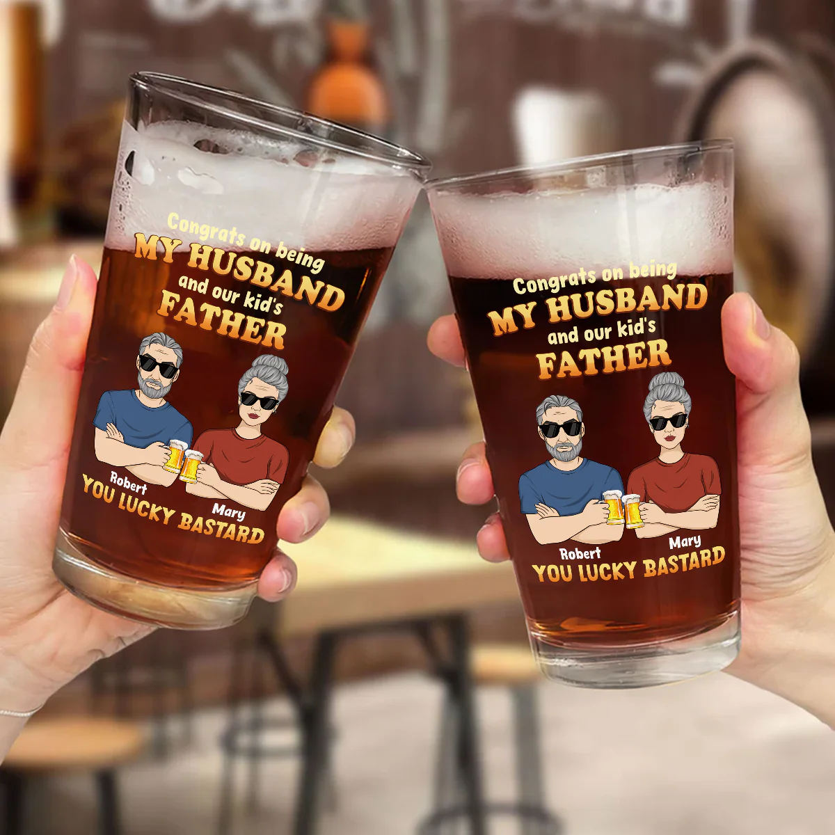 Congrats On Being Father - Personalized Custom Beer Glass - Image 3