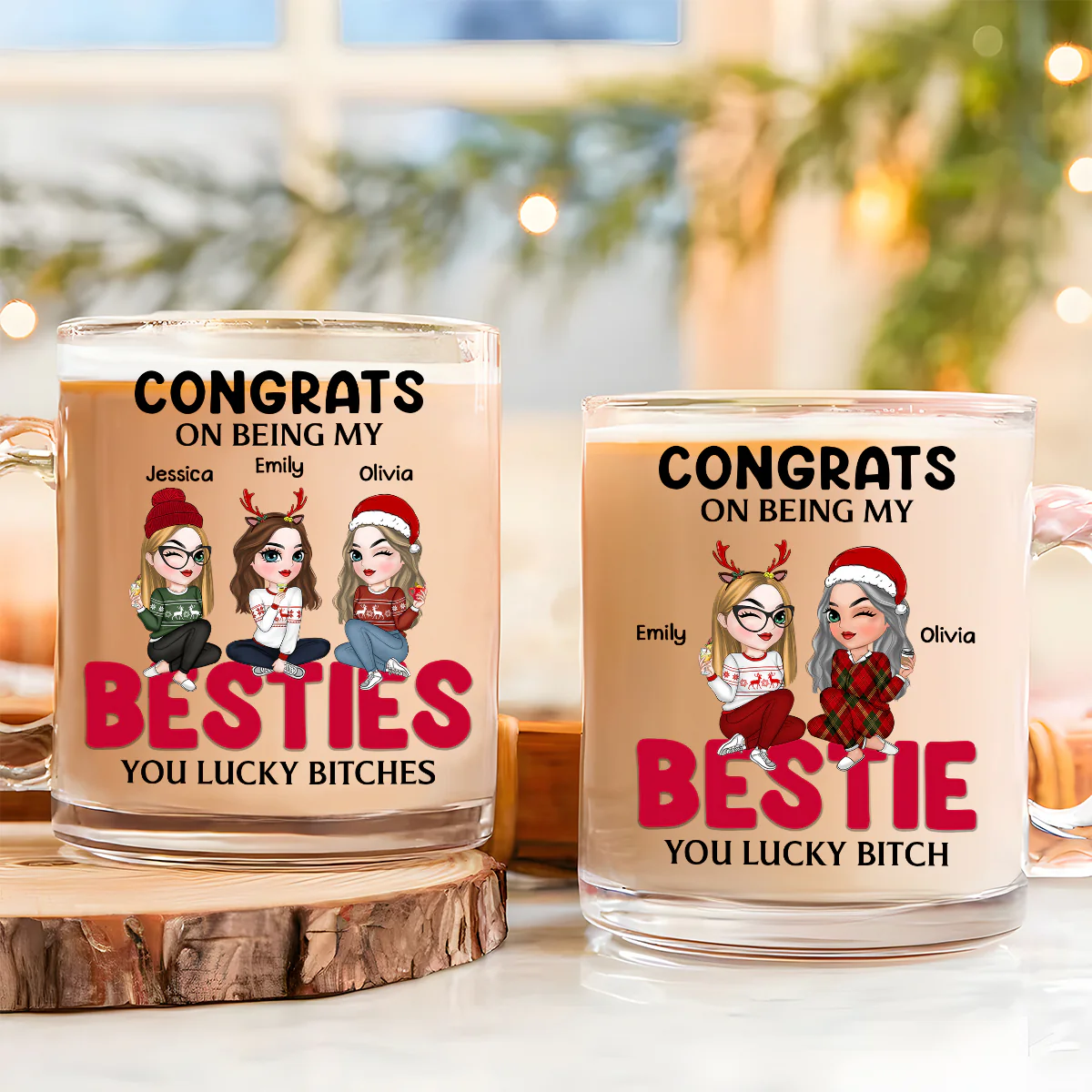 Congrats On Being My Bestie Merry Christmas - Personalized Custom Glass Mug - Image 2