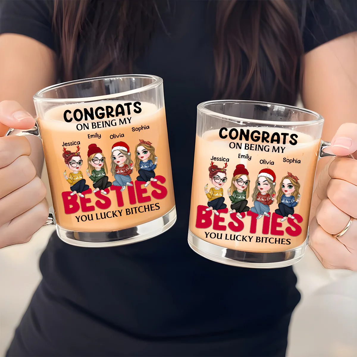 Congrats On Being My Bestie Merry Christmas - Personalized Custom Glass Mug - Image 4