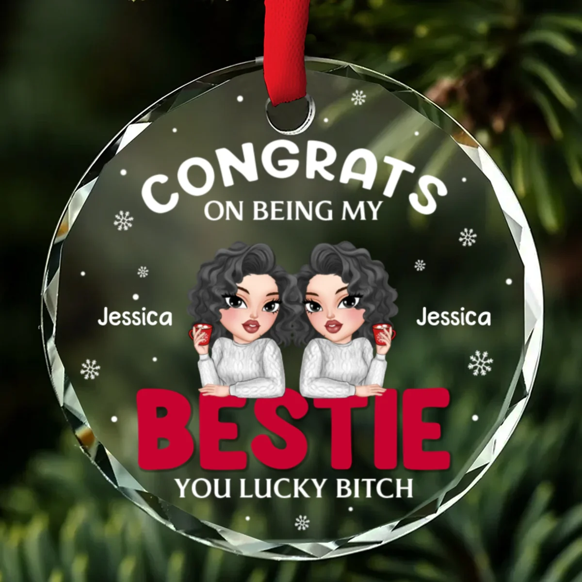Congrats On Being My Bestie Merry Christmas - Personalized Custom Glass Ornament - Image 6
