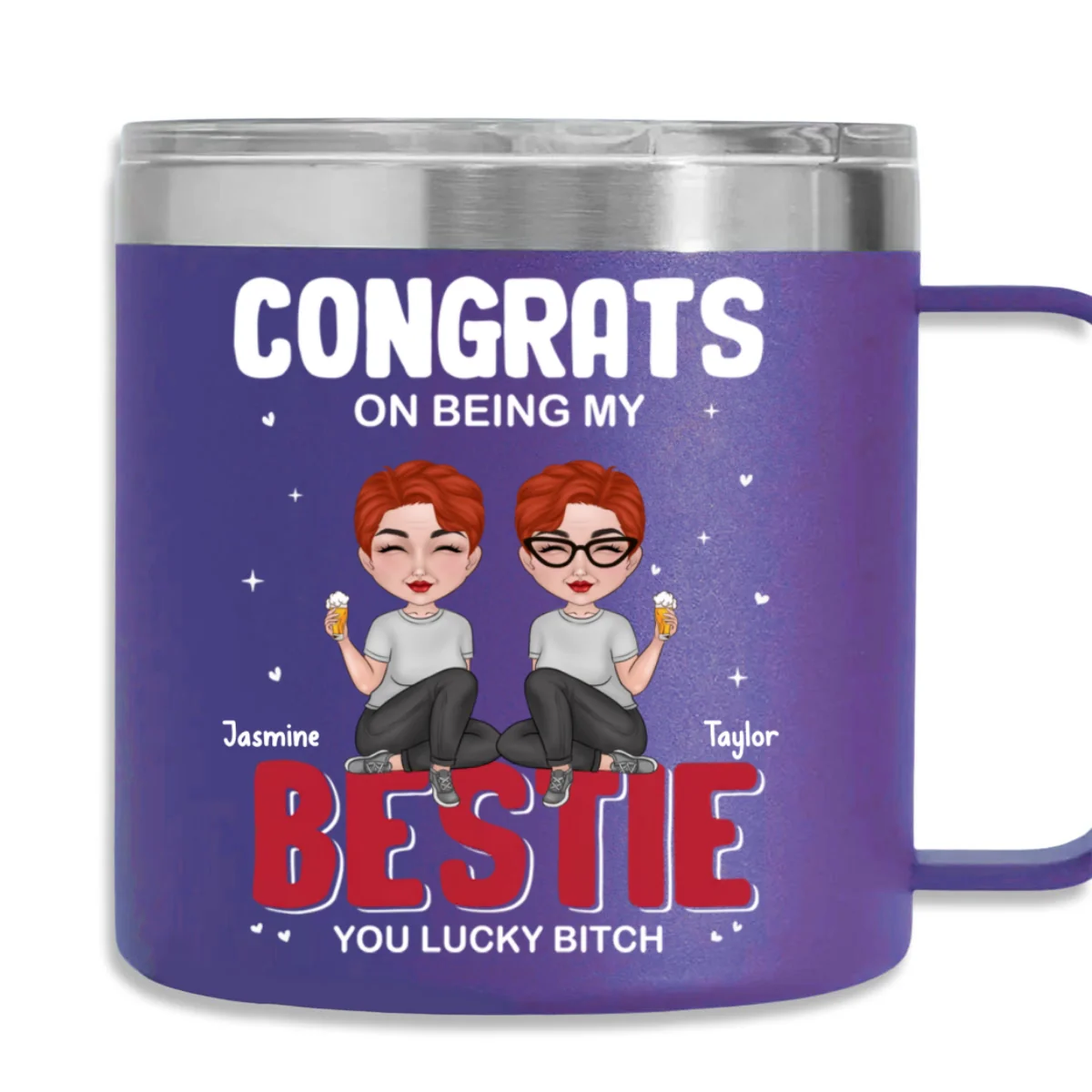 Congrats On Being My Bestie - Personalized Custom 14oz Stainless Steel Tumbler With Handle - Image 10
