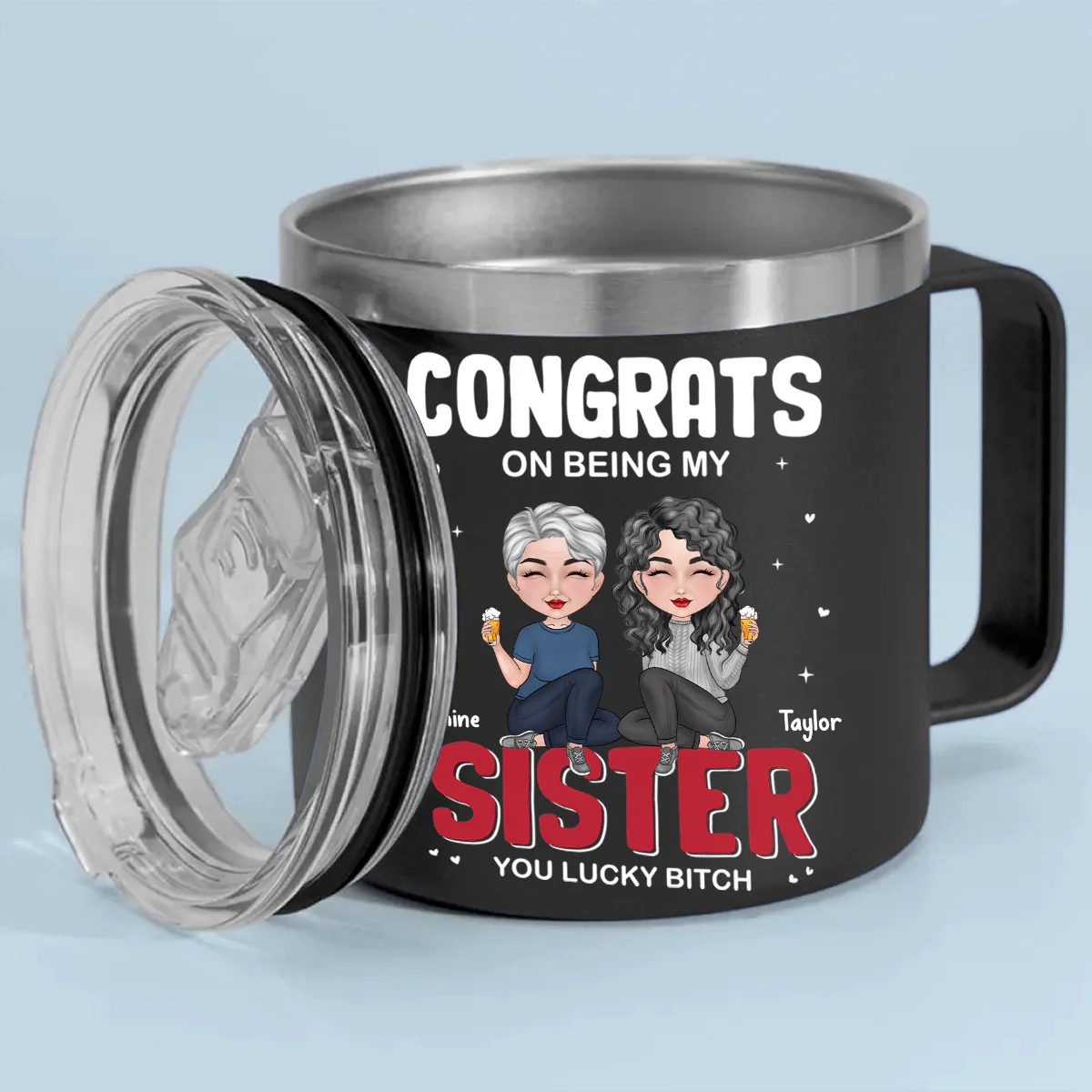 Congrats On Being My Bestie - Personalized Custom 14oz Stainless Steel Tumbler With Handle - Image 2