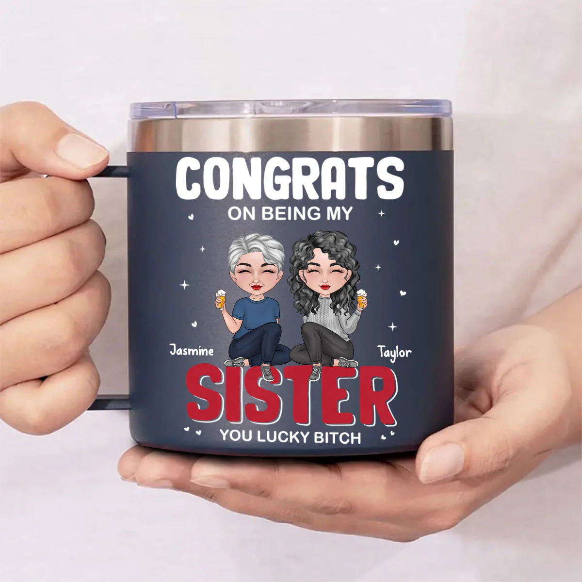 Congrats On Being My Bestie - Personalized Custom 14oz Stainless Steel Tumbler With Handle - Image 3