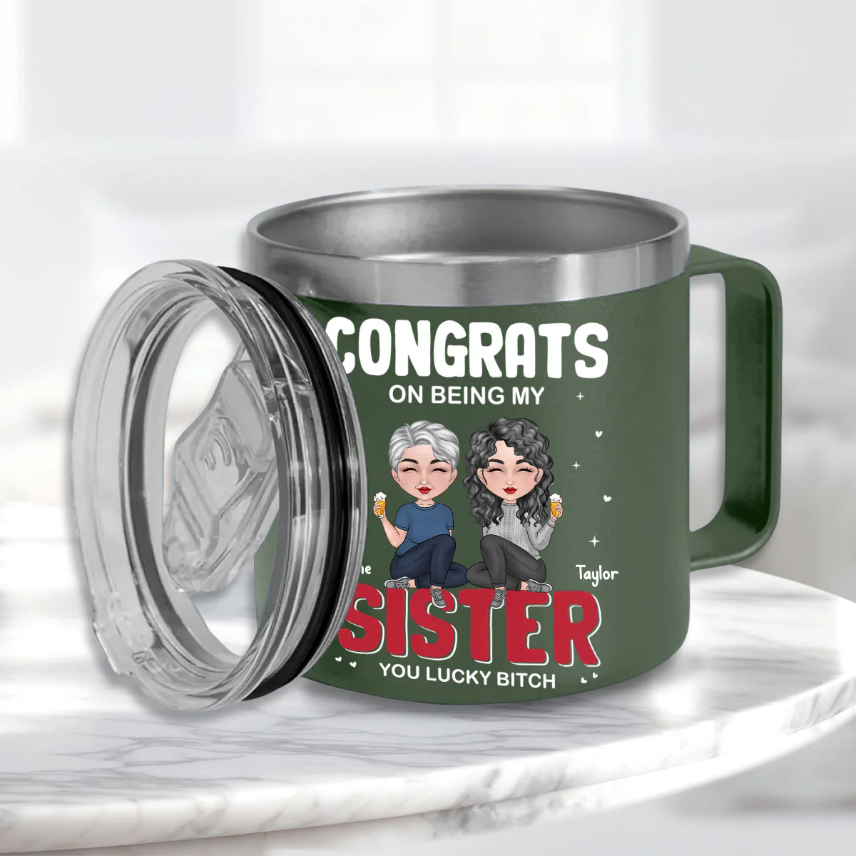 Congrats On Being My Bestie - Personalized Custom 14oz Stainless Steel Tumbler With Handle - Image 4