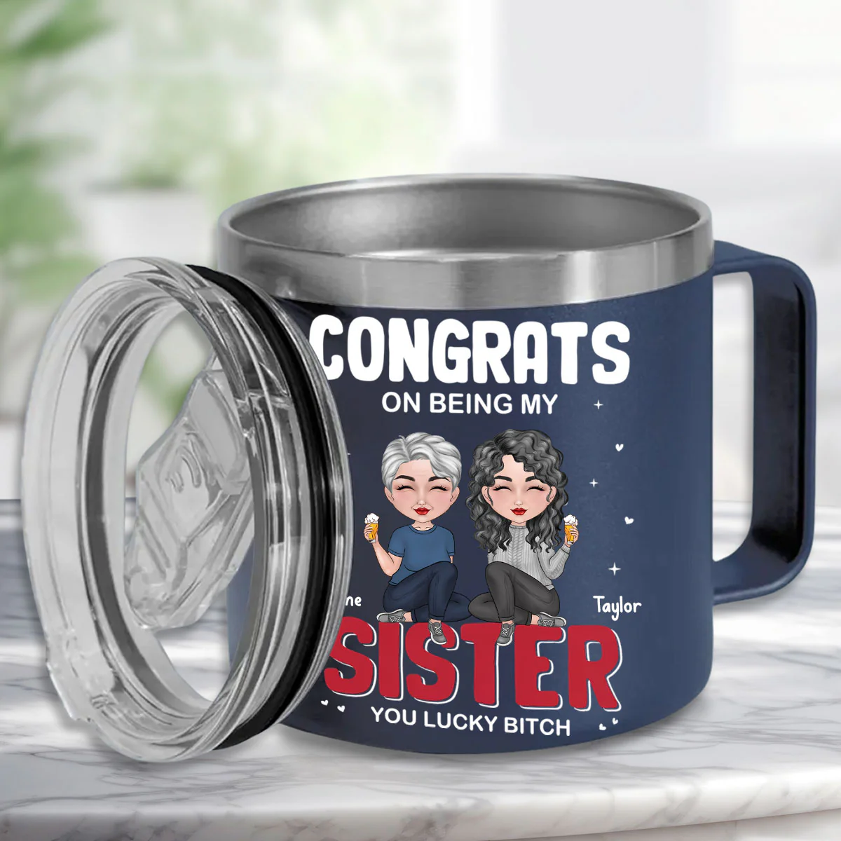 Congrats On Being My Bestie - Personalized Custom 14oz Stainless Steel Tumbler With Handle - Image 5