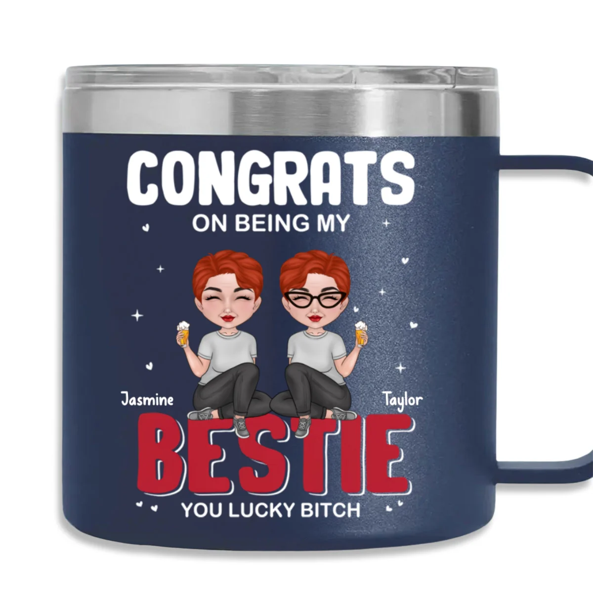 Congrats On Being My Bestie - Personalized Custom 14oz Stainless Steel Tumbler With Handle - Image 8