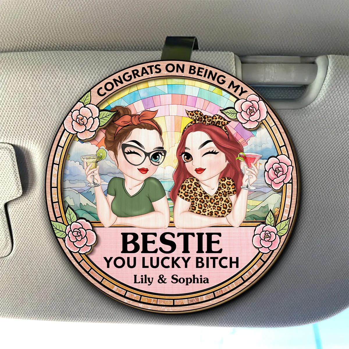 Congrats On Being My Bestie - Personalized Custom Car Visor Clip - Image 2