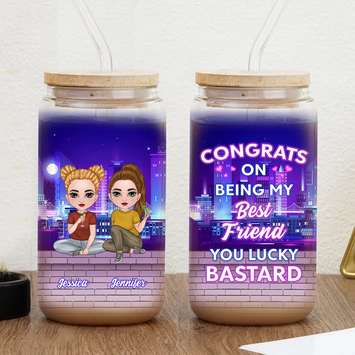 Congrats On Being My Bestie - Personalized Custom Glass Can - Image 4