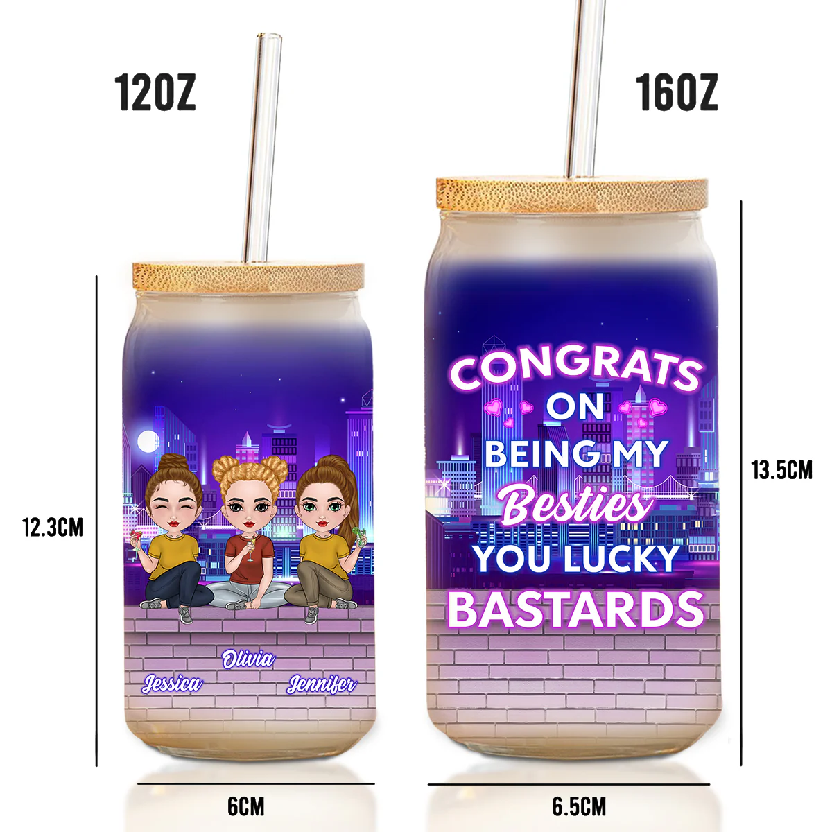 Congrats On Being My Bestie - Personalized Custom Glass Can - Image 6