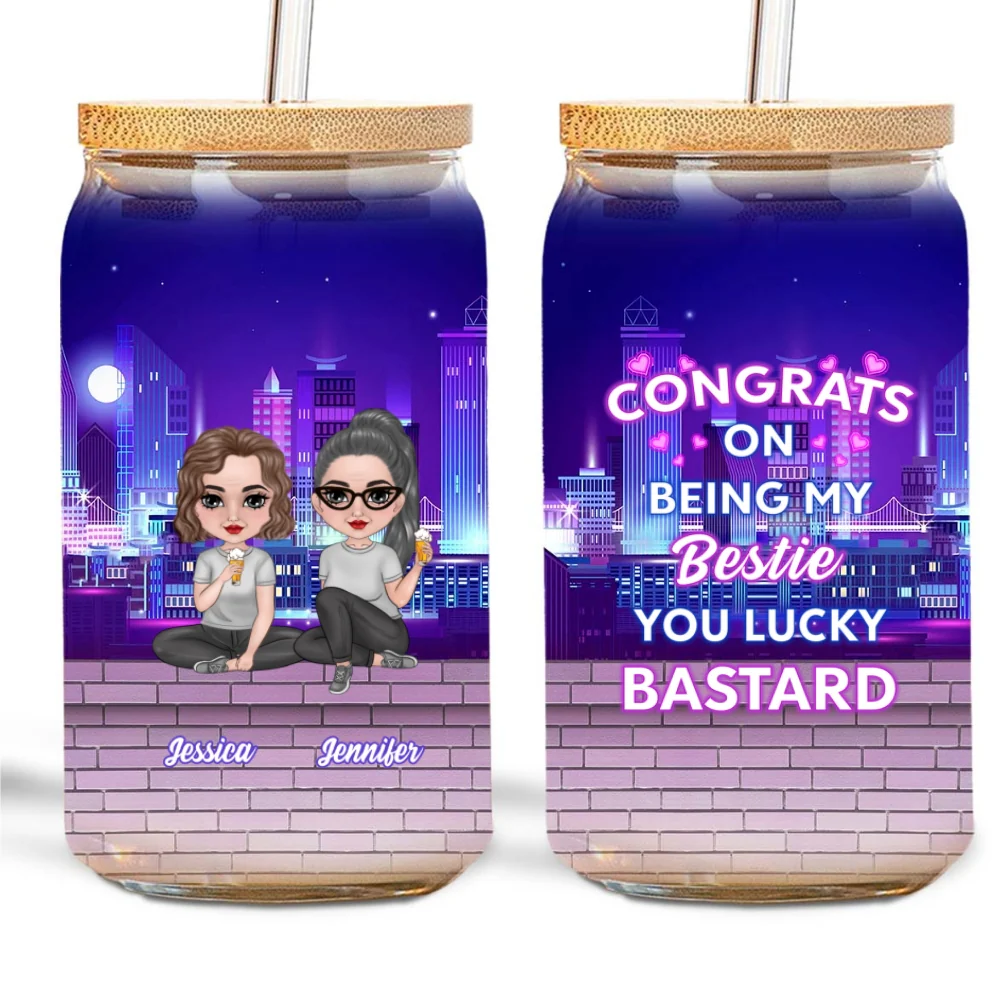 Congrats On Being My Bestie - Personalized Custom Glass Can - Image 7