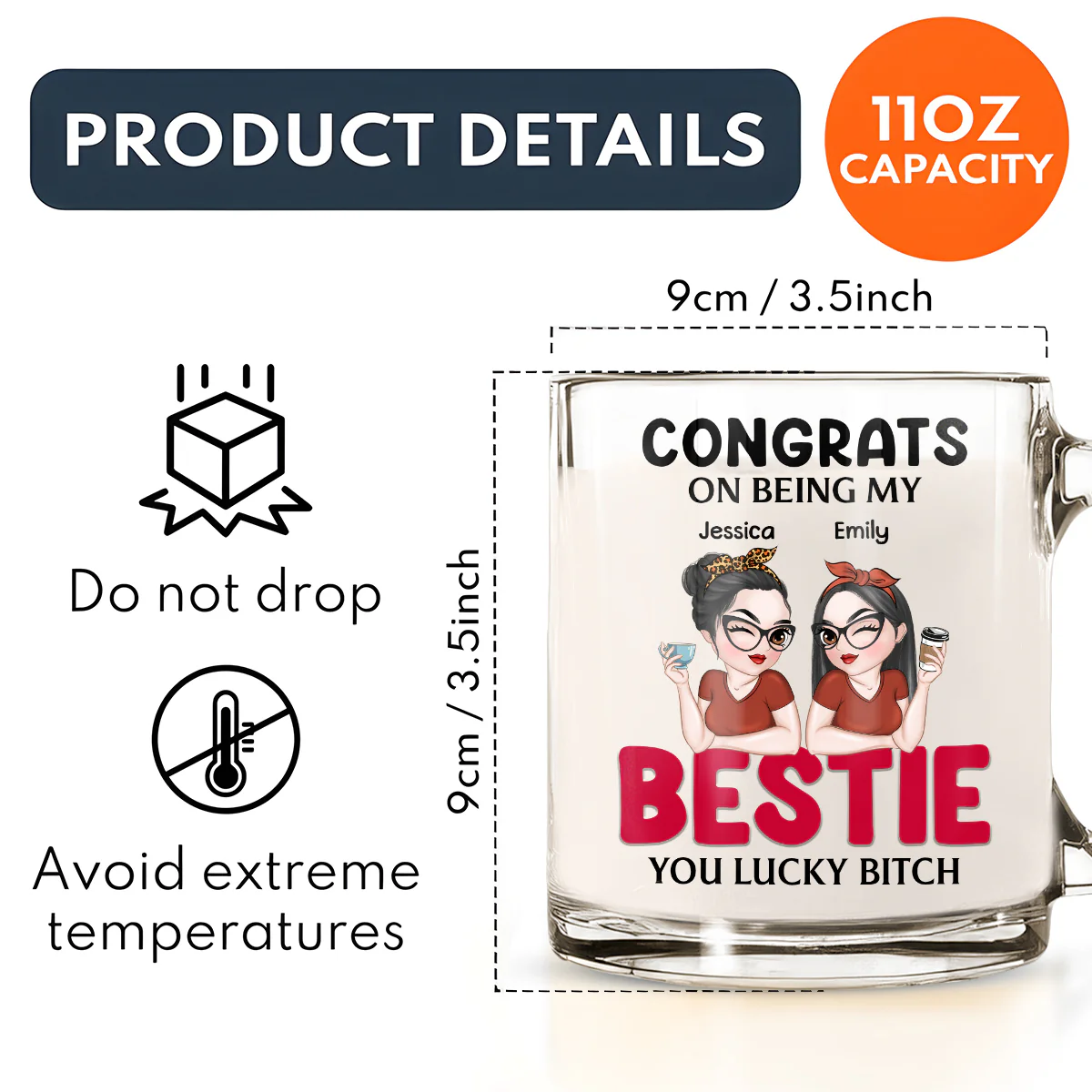 Congrats On Being My Bestie - Personalized Custom Glass Mug - Image 6