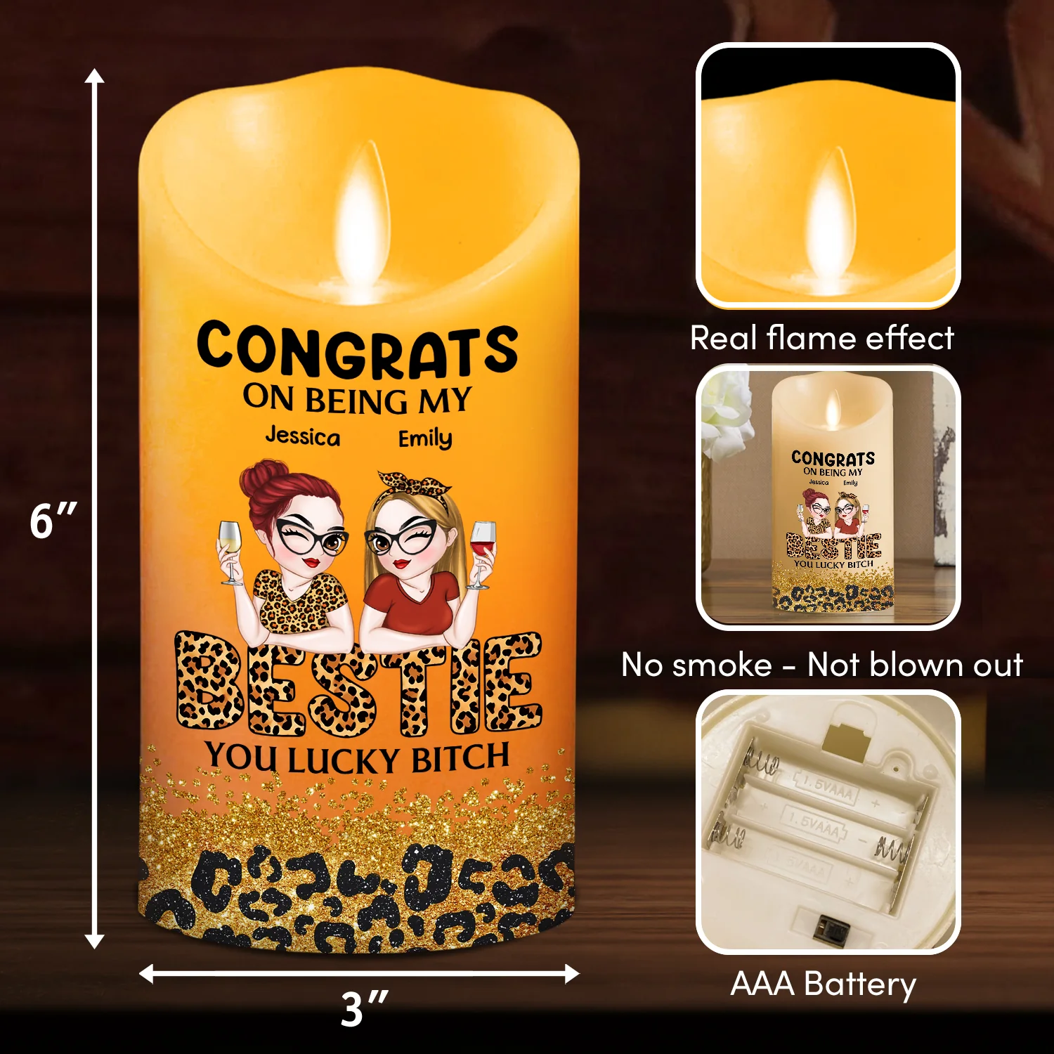 Congrats On Being My Bestie - Personalized Custom LED Candle - Image 5