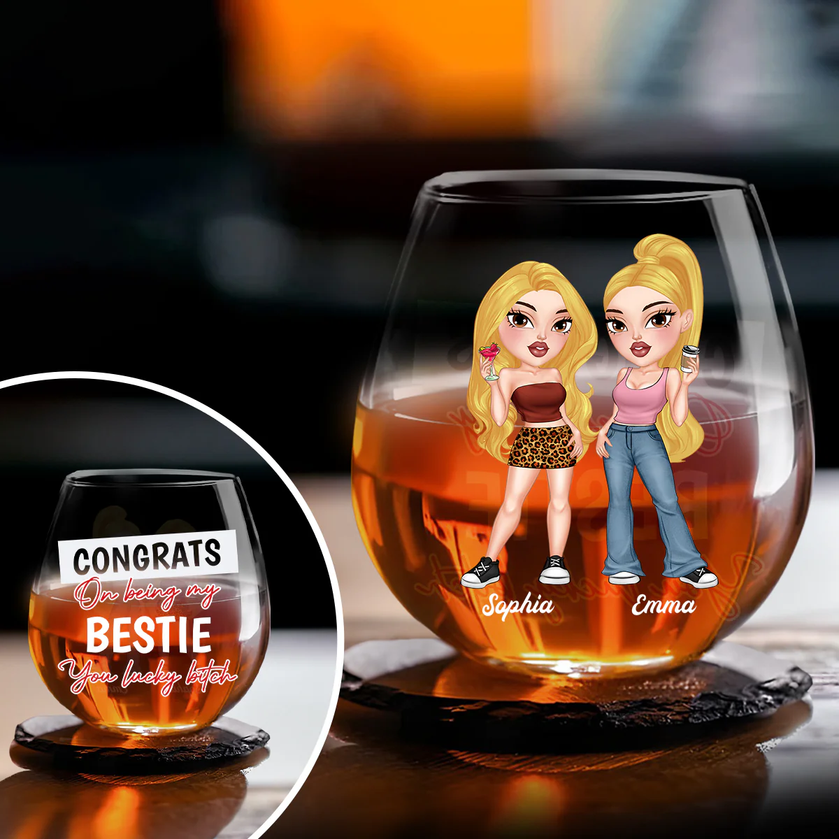 Congrats On Being My Bestie - Personalized Custom Wine Glass - Image 4